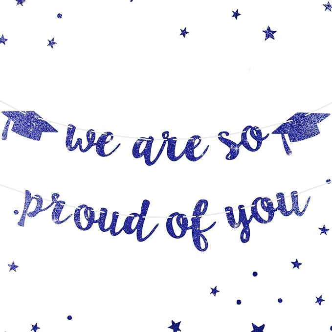 2026 Graduation Decorations Pre-Strung Blingbling We Are So Proud of You Banner Glitter Graduation Garland for Class of 2026 High School College Grad Party (Navy Blue)