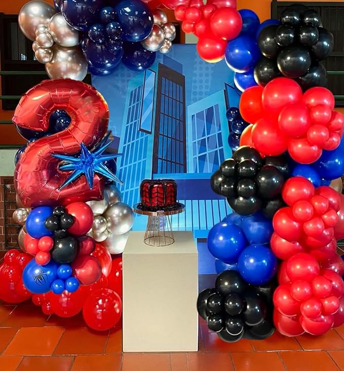 Black Red and Blue Balloons, 50PCS Red and Blue Party Balloons, 12Inch Spider Theme Balloon Metallic Silver Black Red Blue Balloons for Boys Birthday Graduation Baby Shower Party Decorations
