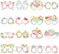 Pajean 32 Pcs Tea Party Decorations Eyeglasses Tea Time Themed Paper Glasses Supplies Floral Photo Booth Props Frame for Garden Floral Bridal Shower Birthday Party Decor Favors Supplies