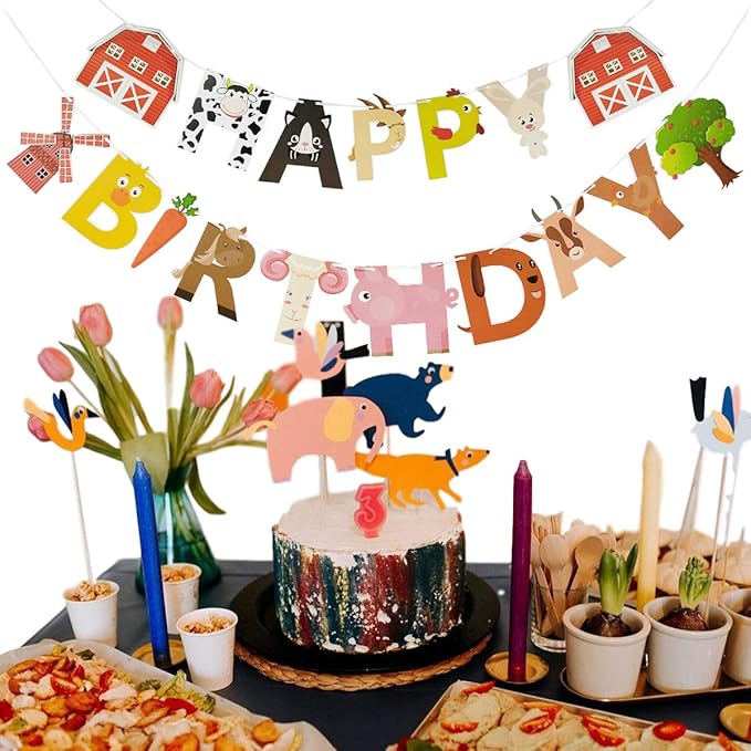 Farm Animals Birthday Banner,Farm Animals Themed Birthday Baby Shower Party Decoration
