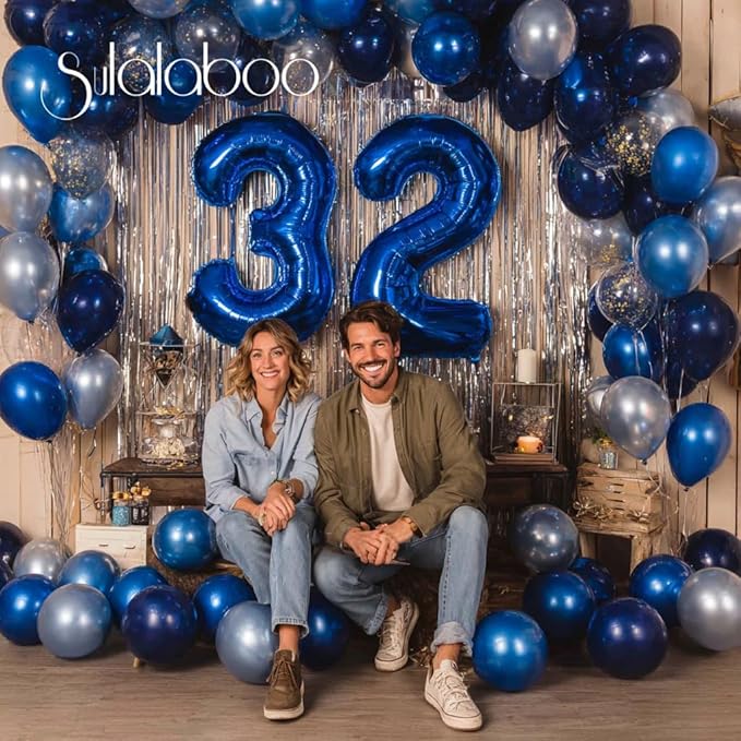 40Inch Navy Blue Number 32 Balloon Large Helium Royal Blue Number Balloons 0-9 Giant Digital 32nd Foil Mylar Big Party Balloon for Boy Birthday Party Anniversary Graduation Decorations