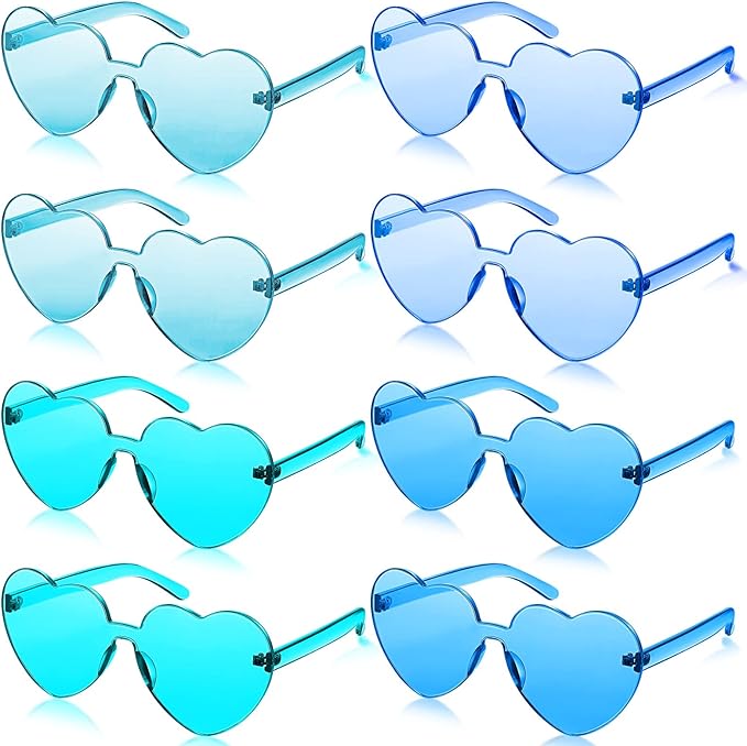 Frienda 8 Pairs Heart Shaped Sunglasses for Women Rimless Heart Glasses Candy Color Sunglasses for Party Favor