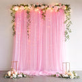 Pink Tulle Backdrop Curtain with String Lights, 2 Panels 5×8FT Sheer Wrinkle-Free Pink Backdrop Drapes for Wedding, Bridal Shower, Birthday, Baby Shower, Princess Party & Photo Booth Decorations