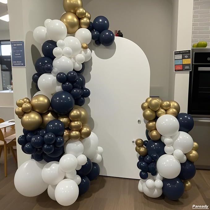 Blue Gold Balloon Garland Kit, 120pcs Blue Gold White Balloon Arch Kit With Gold 4d Foil Balloon Different Sizes For Graduation Party Birthday Celebration Baby Shower Wedding Bridal Shower Decoration