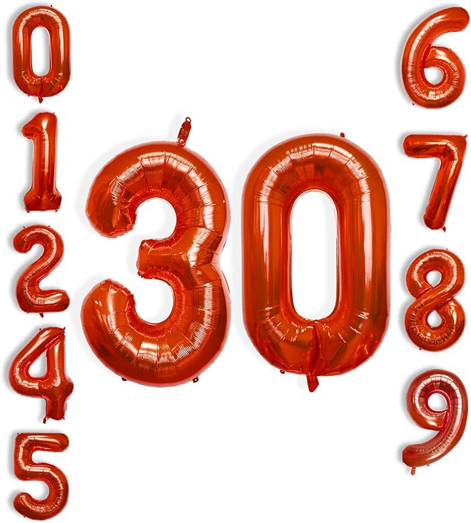 40 Inch Large Red Number Celebration and Decoration Balloon for Birthday Parties, Graduations, Anniversaries, Weddings, Photo Shoots, Special Events - Helium Foil Mylar (Red Number 30)