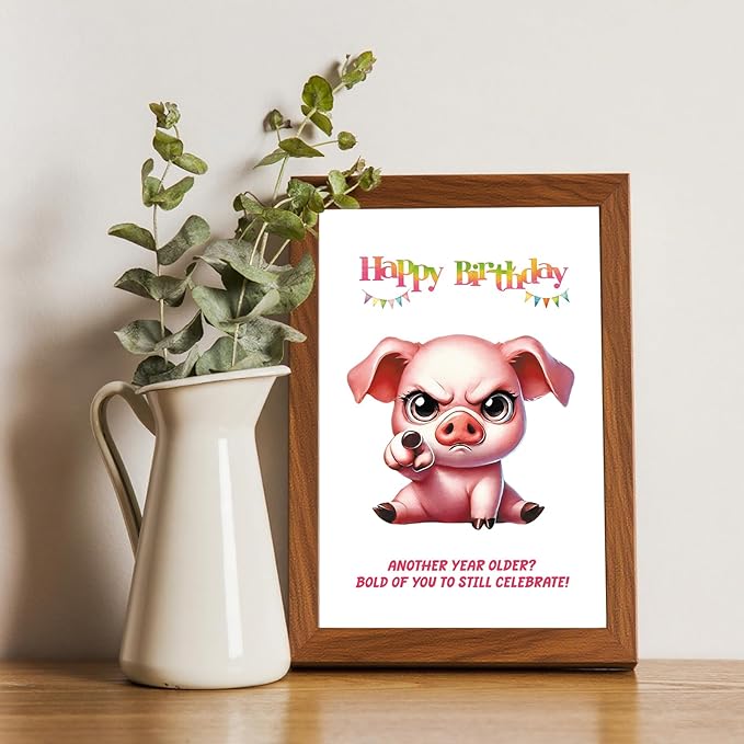 Funny Pig Birthday Card, Cute Birthday Cards Gifts for Pig, Piglet, Farm Animal Lovers, Men, Women, Him, Her, Friend, Coworker