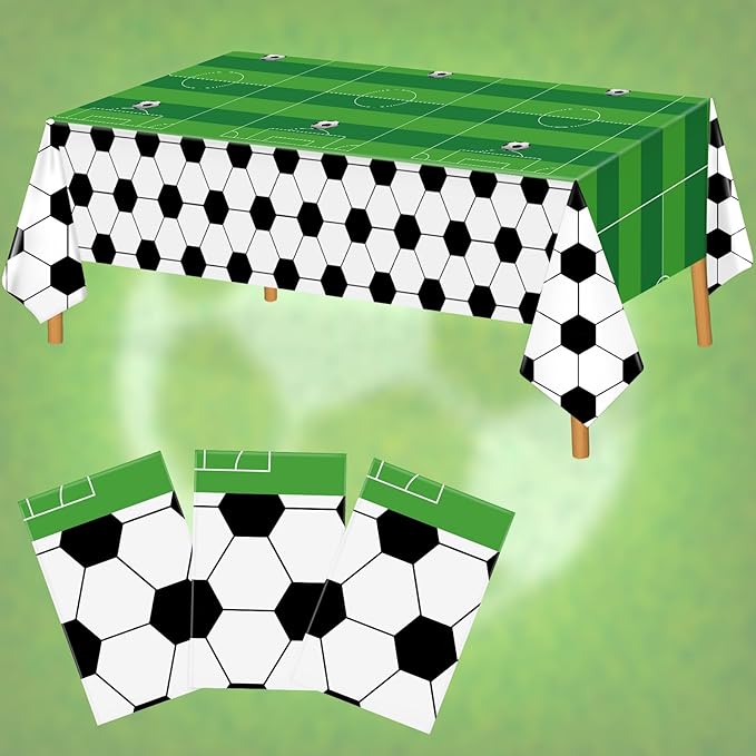 Hxezoc 3 Pack Disposable Soccer Plastic Tablecloths, 54 x 108 Inches Soccer Waterproof Table Cover for Sports Birthday Party Baby Shower Decorations Outdoor Indoor Party Supplies