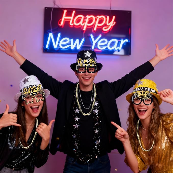 New Years Eve Party Supplies 2026, New Years Decorations Party Favors IncludingHeadbands Hats Glasses Tassel Beaded Necklaces Noise Makers for Adults Hello 2026 Party Favors