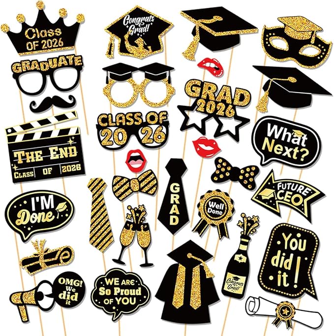30 Pcs Graduation Photo Booth Props 2026,Grad Party Supplies for College, Graduation Deco Class Favors Supplies, Party Decorations Set Picture Props