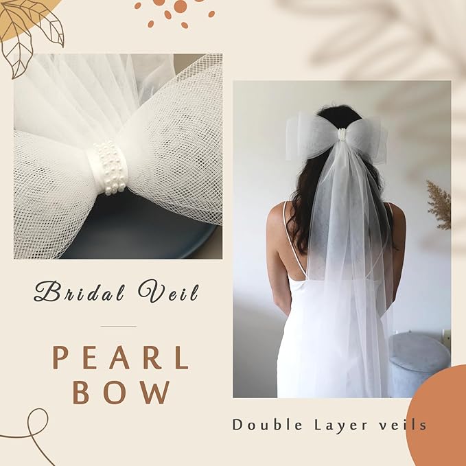 Bridal Veil Bachelorette Party Veil White Bow Wedding Veil Elegant Tulle Layer Hair Clip for Women and Girls
