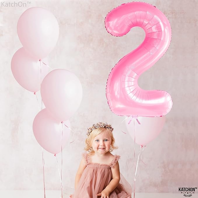 KatchOn, Giant Pink Number 2 Balloon - 40 Inch | Two Balloon, Light Pink 2 Balloons Number | 2nd Birthday Decorations for Girl | Two Sweet Birthday Decorations, 2nd Happy Anniversary Decoration