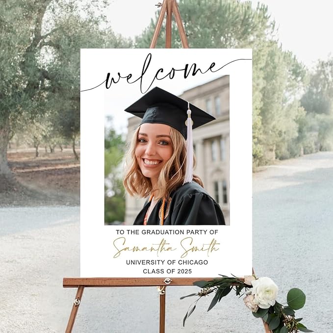 Graduation Party Welcome Sign, Photo Graduation Poster, Greenery Grad Poster, Grad Party Decorations, Senior 2025 2026, Class of 2025 Welcome Board,Custom Grad Celebration Sign, Graduates, Canvas 7