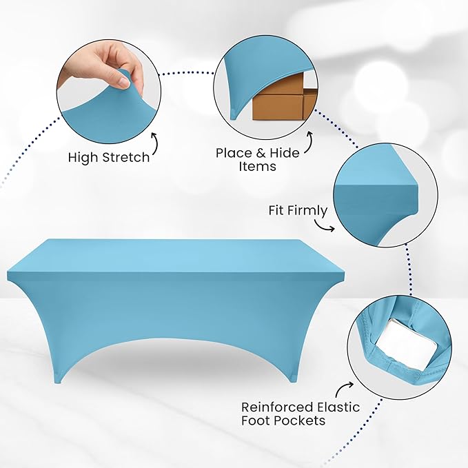 Utopia Kitchen Spandex Tablecloth 1 Pack [6FT, Blue Mist] Tight, Fitted, Washable and Wrinkle Resistant Stretch Rectangular Patio Table Cover for Event, Wedding, Banquet & Parties [72Lx30Wx30H Inch]