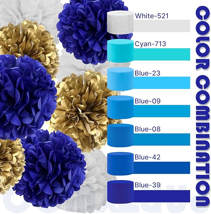 PartyWoo Blue Crepe Paper Streamers 10 Rolls 820 ft Pack of Royal Dark Blue Crepe Paper for Baby Shower Gender Reveal Graduation Birthday Party Decorations (1.8 Inch x 82 Ft/Roll), Blue-39