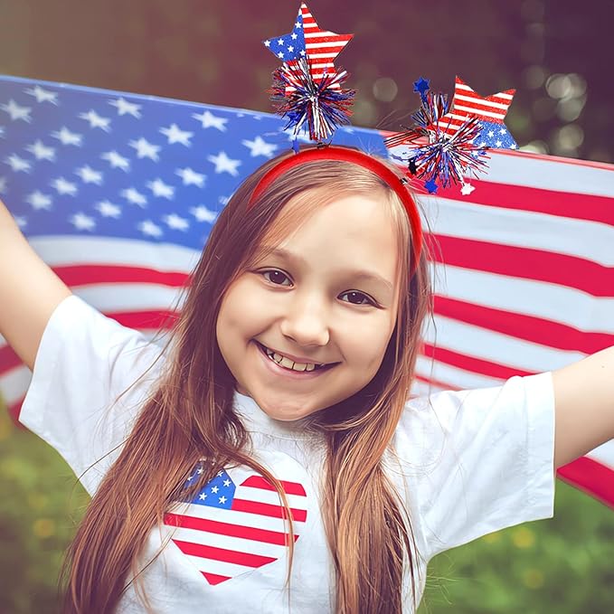 4th of July Headband Independence Day Hair Accessories Patriotic Party Hair Supplies USA Flag Star Design Blue Red Ribbon Stars Hair Decoration Hair Hoop for Women