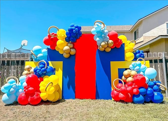 161Pcs Cartoon Balloon Garland Arch Kit - Balloons with 4D Star Gold Long Balloons for Birthday Baby Shower Cartoon Carnival Circus Hedgehog Super Hero Gamer Theme Backdrop Party Decorations