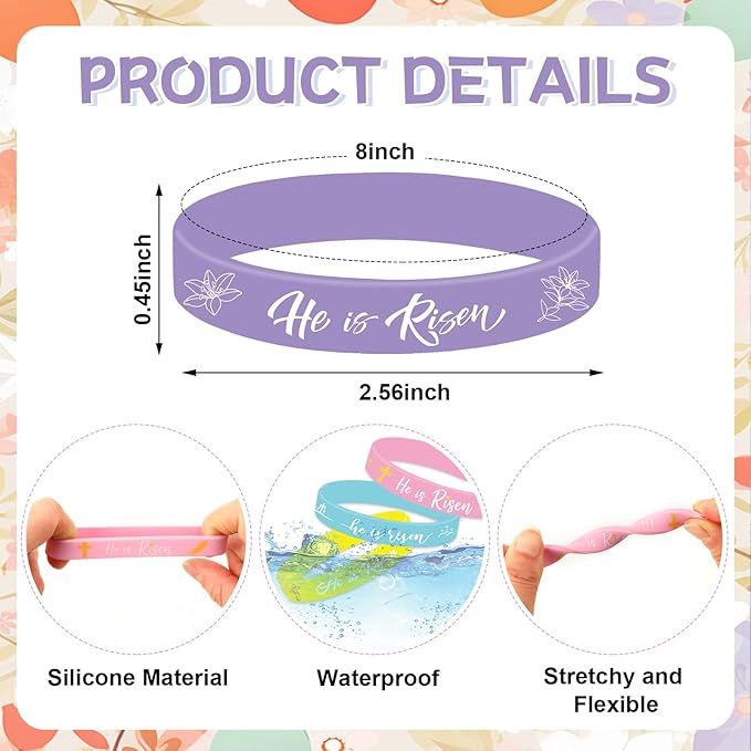 JUNEBRUSHS 42 Pcs He Is Risen Bracelets, 6 Styles of Easter Religious Silicone Wristbands Christian Easter Wristbands for Church Events Celebrations