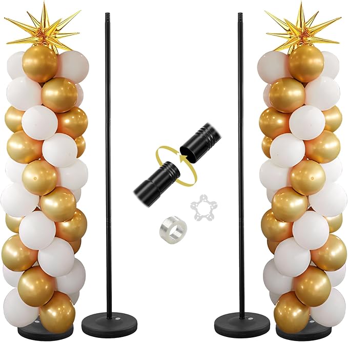 Balloon Stand - Set of 2, 56 Inch Height Adjustable Splicing Metal Pole Balloon Column Arch Stand Kits with Base for Floor,Centerpieces Balloon Tower Pillar for Birthday Party,Baby Shower,Christmas