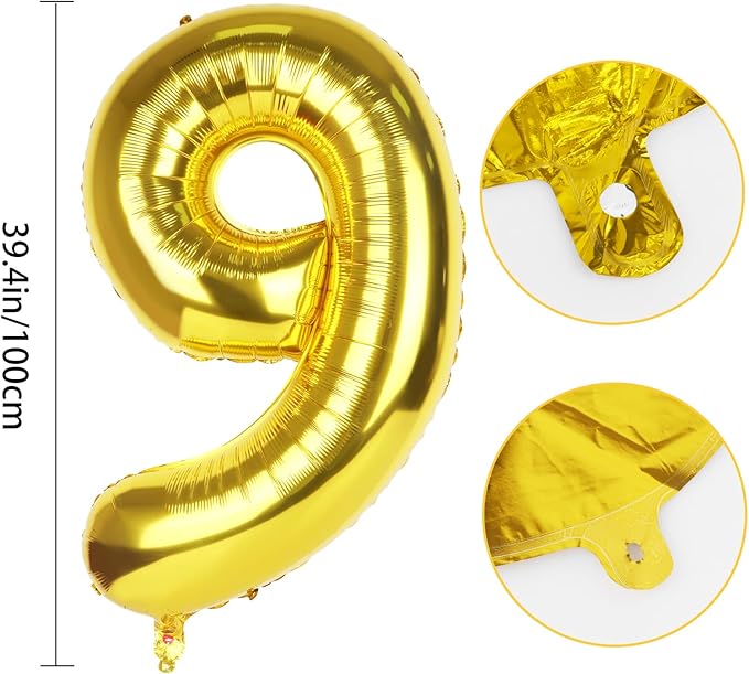 Number 9 Balloons 40 Inch Large Helium Foil Mylar Balloons For Birthdays Party Decorations/Wedding/Anniversary/Graduations/Baby Shower (Gold)