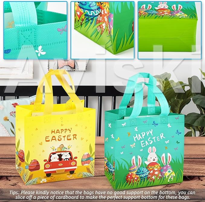 6PCS Happy Easter Egg Hunt Bags, Assorted Sizes Easter Bunny Carrot Chick Egg Gift Bags with Handles, Easter Treat Bags, Multifunctional Non-Woven Easter Bags for Gifts Wrapping, Egg Hunt Game, Easter