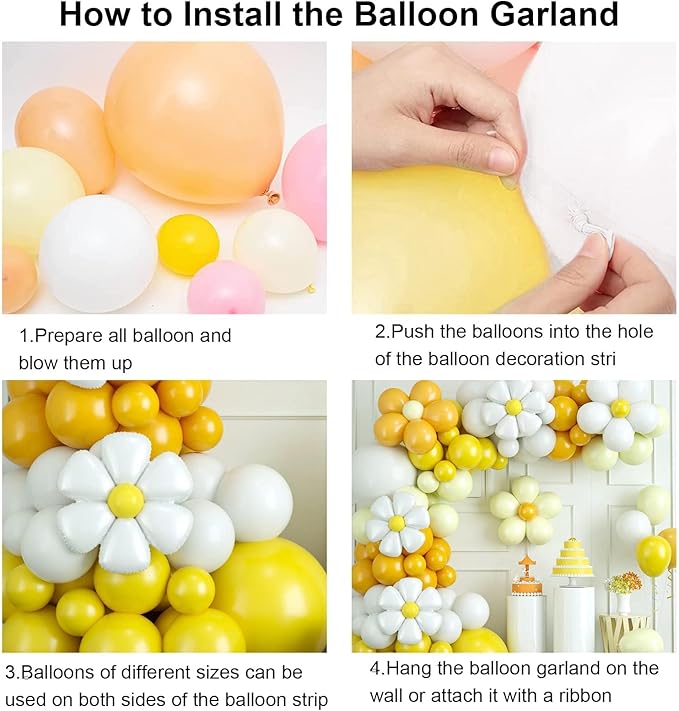 Yellow Balloon Arch Kit,Daisy Balloon Garland With Latex White Yellow Balloons for Girls Women Birthday Baby Shower Wedding Anniversary Flower Theme Party Decorations