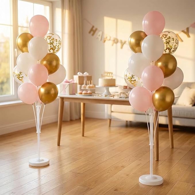 Balloon Column Stand Kit with Metallic Pearl Light Pink&Gold Balloons,Balloon Column Kit for Floor&Table Backdrop Decoration for Confession Proposal,Party Wedding Baby/Bridal Shower Birthday