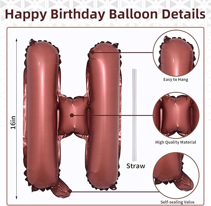 Brown Beige Neutral Birthday Banner, 16 Inch Nude Foil Balloon, Bunting Banner Letter Balloons for Boys Men Party Decorations