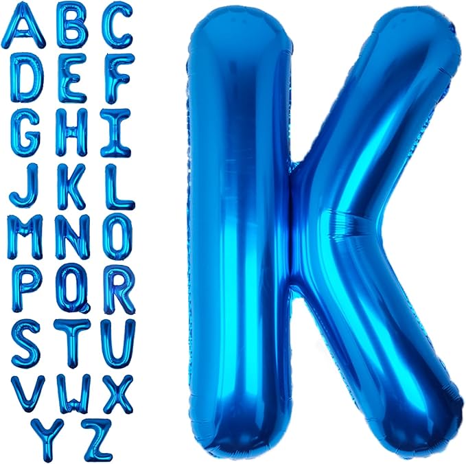 40Inch Blue Letter K Balloon Foil Helium Letter Balloons A-Z Giant Large Mylar Big Party Balloon for Birthday Party Decorations