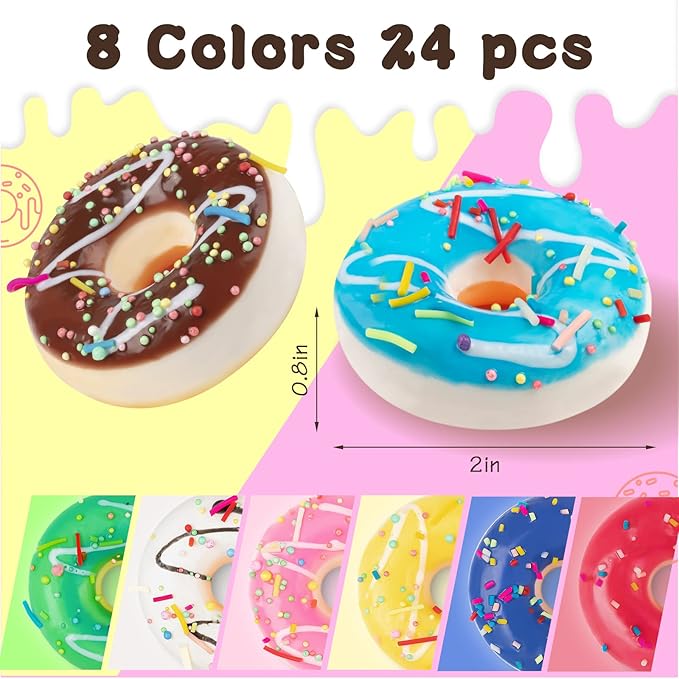 24 pcs Donut Stress Ball, Artificial Donuts Stress Relief Ball, Fake Mini Donut for Christmas Birthday Present Stocking Stuffers Goodie Bag Stuffers