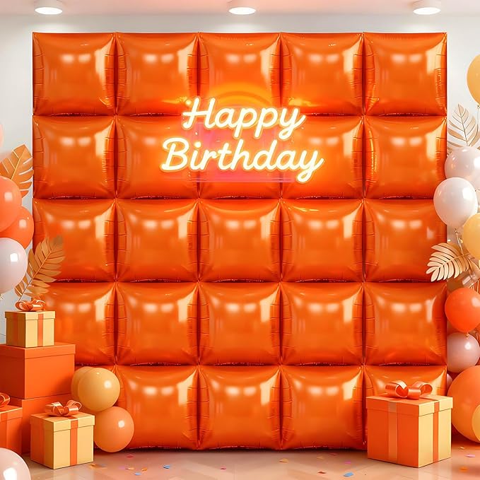 50Pcs Orange Square Foil Balloons Wall Backdrop, Double Sided Metallic Foil Balloons Tunnel Arch Garland Kit for Photo Booth Birthday Wedding Halloween Christmas Party Decorations