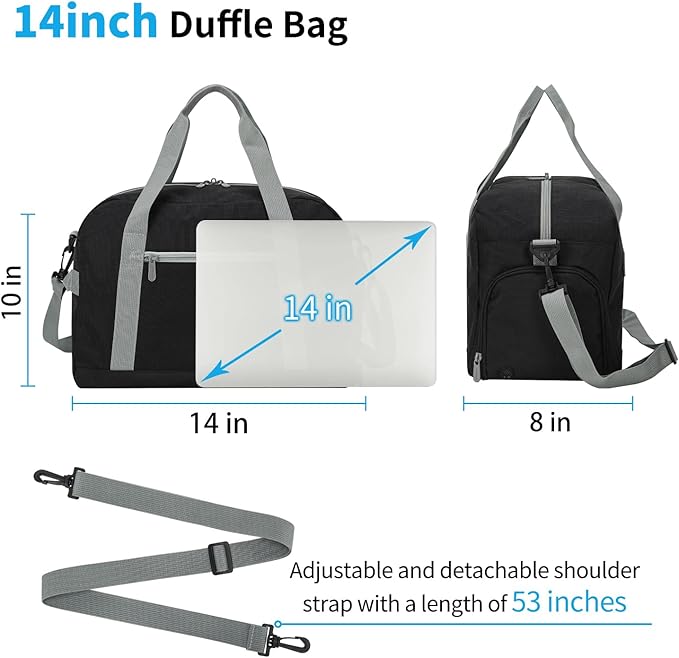 Apenze Small Gym Bag 14 inch lightweight Carry On Mini Duffel Bag with Shoe Compartment for Travel Sport - Black/Grey