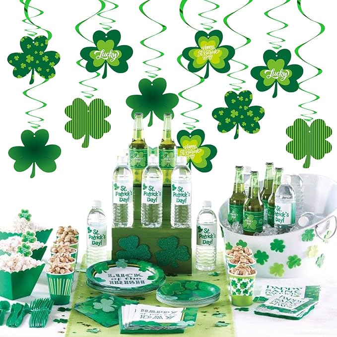 St-Saint Patricks-Day Decorations Shamrock Green-Swirl - 20pcs St. Patrick's Day Decorations Hanging Decoration Streamers,Baby Birthday Irish Party Lucky Decor Supplies Panduola