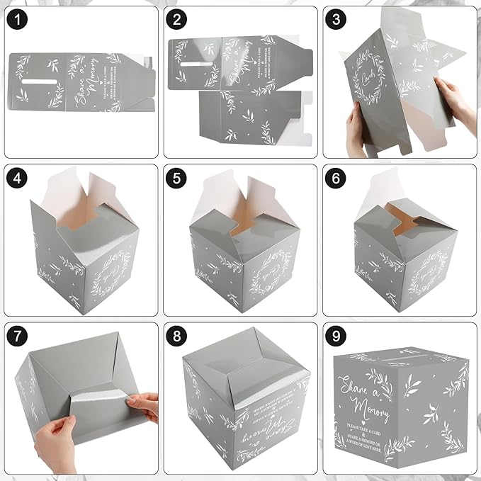 Pajean 50 Pcs Share a Memory Cards for Collections of Life, Memory Cards Box for Guest Ideas Funeral Graduation Wedding Bridal Shower Birthday Anniversary Retirement(Grey,Trendy)