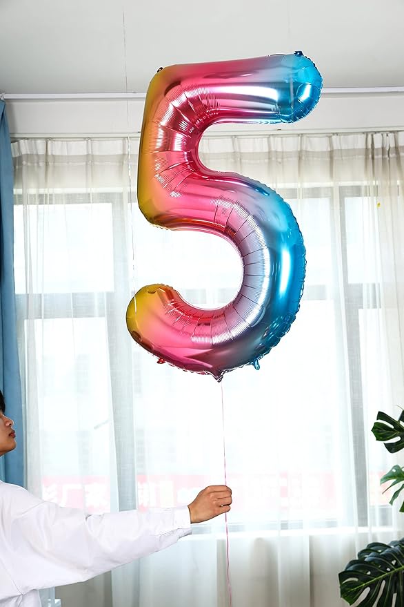 Number Balloon | Number 4 Balloons for 4th Rainbow Birthday Decorations | Giant Multicolor Mylar 4 Balloon Number - 40 Inch | Big Colorful 4 Birthday Balloons for Anniversary Party Supplies Favors