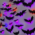 2025 New Halloween 3D Lighted Bats, LED Purple Lighted 3D Bats Halloween Decoration, Upgrade LED Glowing Bat Group Hanging Wall Luminous Glow Clings Multipack (48Pcs Black)
