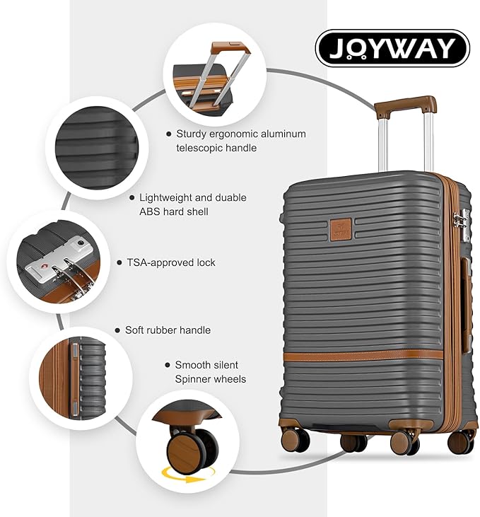 Joyway Carry on 20Inch &24 Inch Checked Luggage Set, 2-Piece Expandable Suitecase Set with Spinner Wheel, Hard Shell Suitcase with TSA Lock(Grey)