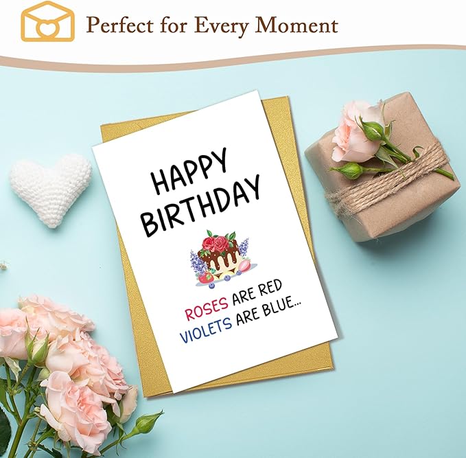 Qiliji Dirty Birthday Card for Husband Wife, Funny Poem Birthday Card for Men Women, Naughty Birthdays Cards for Girlfriend Boyfriend, Roses Are Red Violets Are Blue