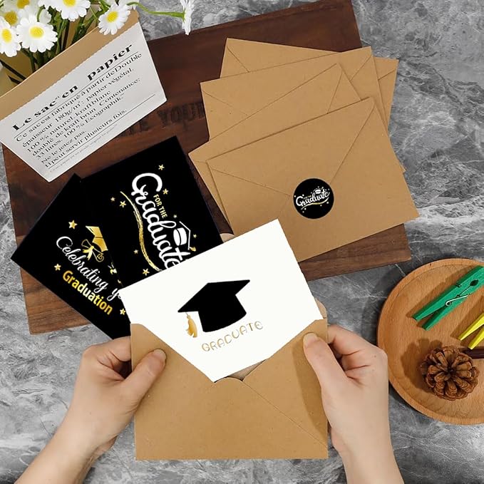 6 Pack Gold Foiled 5x7in 2025 Graduation Cards 2025 with Envelopes and Stickers,6 Elegant Designs Graduation Card Pack