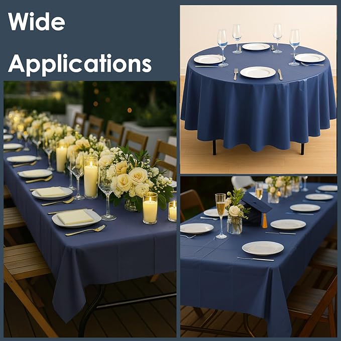 Craft And Party 12-Pack Navy Blue Plastic Tablecloths – 54 x 108 Inch Disposable Table Covers for Rectangle Tables, Heavy Duty & Waterproof for Parties, Events, Banquets, Navy Blue