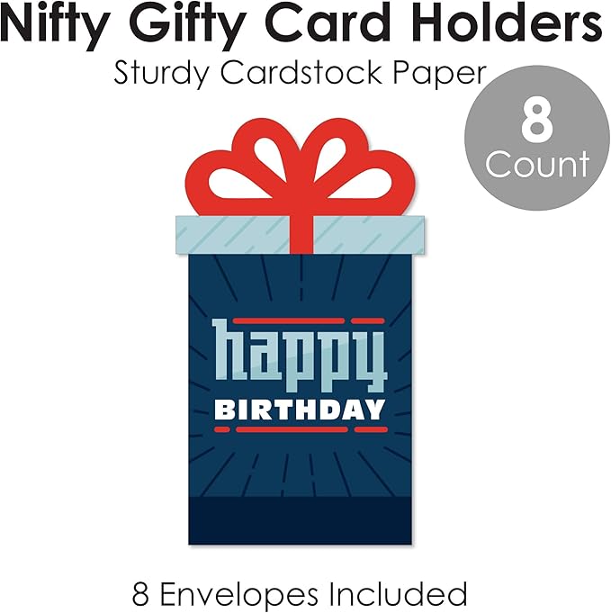 Big Dot of Happiness Boy Birthday - Birthday Party Money and Gift Card Sleeves - Nifty Gifty Card Holders - Set of 8