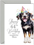 64th Birthday Cards for Mum - Party Dog - Happy Birthday Card for 64 Year Old Mum from Daughter Son, 5x7 Inch Bday Woman Women Her Greeting Cards Gift for Mum Birthday Gifts