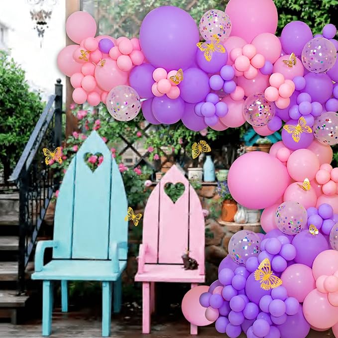 Pink and Purple Balloons 100 Pack 12 inch Light Pink Purple Latex Balloons for Girls Womens Butterfly Baby Shower Decorations Birthday Wedding, Engagements, Anniversary Party Decoration
