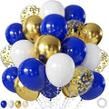 Royal Blue Gold White Balloons, 60Pcs 12Inch Navy Blue and Gold Balloons with Metallic Gold Confetti Balloon for Wedding Graduation Baby Shower Birthday Decorations