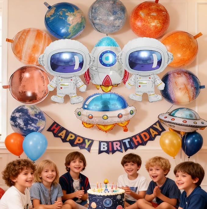 16-Piece Space-Themed Foil Balloon Set Perfect for Space Astronaut,Spaceship and Rocket-Themed Birthday Party Decorations Galaxy,Planet-Themed Party Supplies