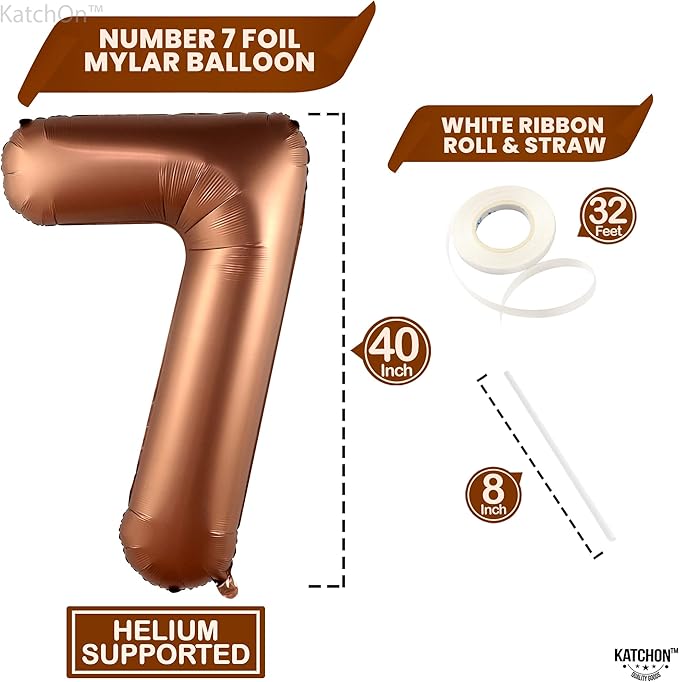 KatchOn Giant Coffee Brown Number 7 Balloon - 40 Inch, 1 Count, Unisex, Children, 7th Birthday & Anniversary, Reusable, Number 7, Brown