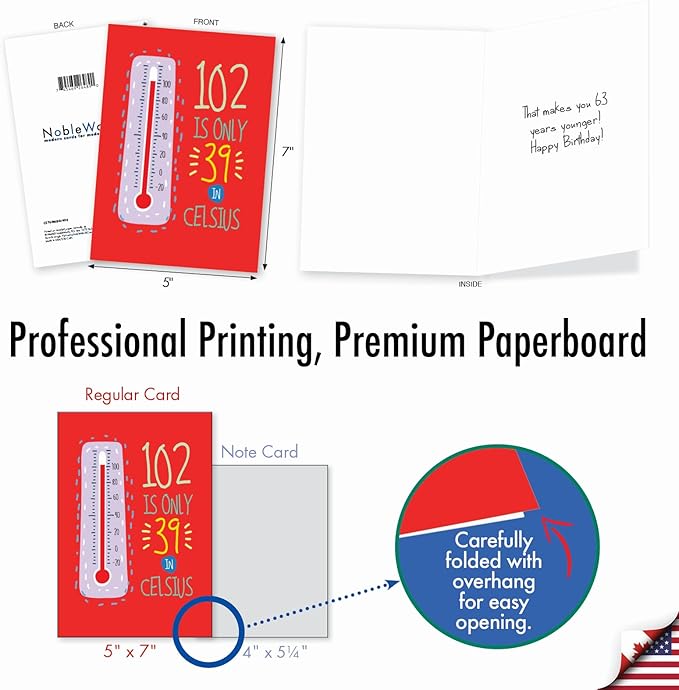NobleWorks - Milestone Birthday Greeting Card with Envelope (4.63 x 6.75 Inch) - 102 In Celsius C2760MBG