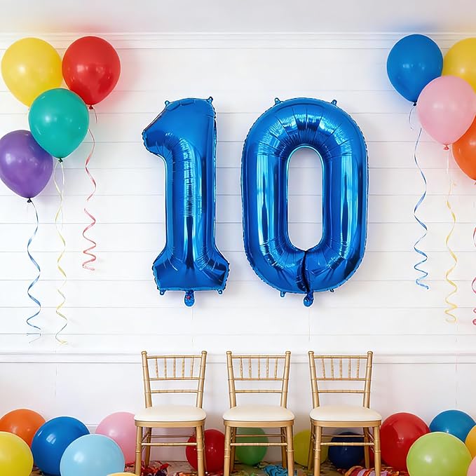 Smlpuame 40 Inch Navy Blue 10 Balloon for 10th Birthday Party, Blue Ten Number Balloon 10 Year Old Birthday Decorations for Boys Girls Men Women, Helium Giant Foil Number 10 Balloon