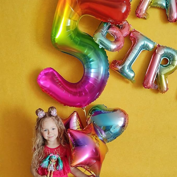 40 Inch Rainbow Number Balloon 5, Large Number Foil Balloons Mylar for Girl Boy Birthday Party Celebration Decorations Supplies, Digital Balloons for Wedding Anniversary Events Decorations