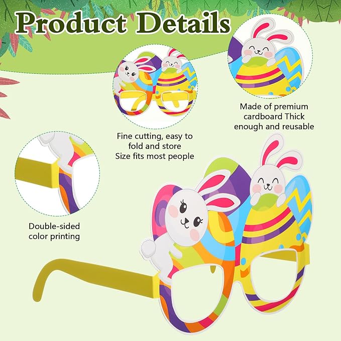 16 Pcs Easter Party Decorations Paper Glasses Bunny Photo Booth Props Supplies for Happy Spring Easter Birthday Party