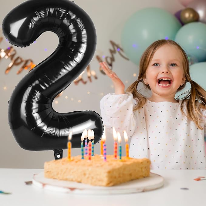 Number 2 Balloons 40 Inch Large Helium Foil Mylar Balloons For Birthdays Party Decorations/Wedding/Anniversary/Graduations/Baby Shower (Black)